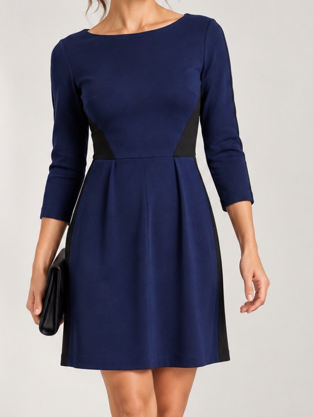 Amanda Uprichard Two Tone Fit & Flare Pleated Long Sleeve Dress Large